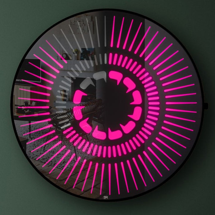 “Tempus Obsidian” by Ben Rousseau – a limited-edition illuminated wall timepiece crafted from grey mirrored glass and brass-tinted aluminium with LEDs. Inspired by obsidian, it radiates calm through subtle light and refined design.

