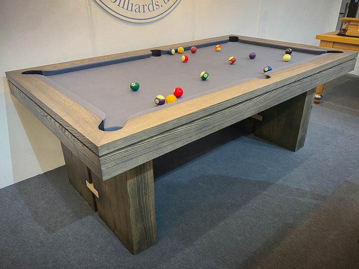 Sir William Bentley Billiards BW 7ft pool table in dark grey ash with charcoal cloth, featuring clean architectural lines and solid timber construction.
