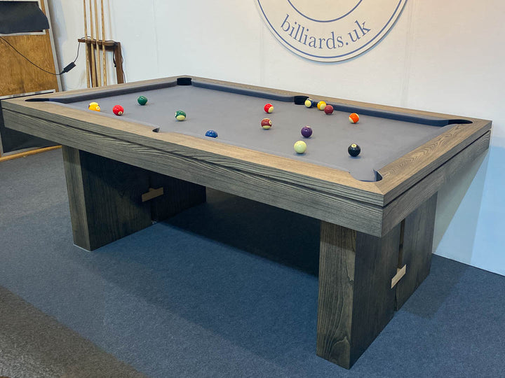 Sir William Bentley Billiards BW 7ft pool table in dark grey ash with charcoal cloth, featuring clean architectural lines and solid timber construction.