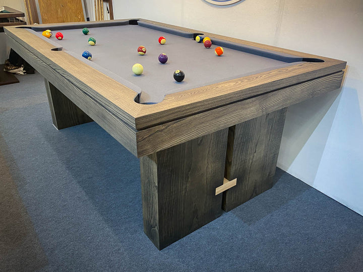 Sir William Bentley Billiards BW 7ft pool table in dark grey ash with charcoal cloth, featuring clean architectural lines and solid timber construction.