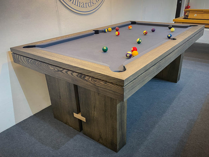 Sir William Bentley Billiards BW 7ft pool table in dark grey ash with charcoal cloth, featuring clean architectural lines and solid timber construction.