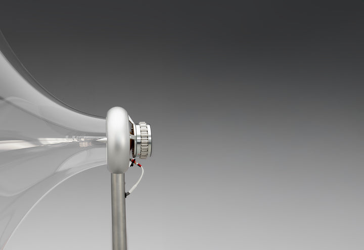 Jetstream Loudspeaker System by Ferguson Hill Studios — a hand-built British hi-fi masterpiece combining sculptural acrylic horn speakers, spherical bass units, and a precision amplifier. Transparent, powerful, and acoustically pure in both form and performance.