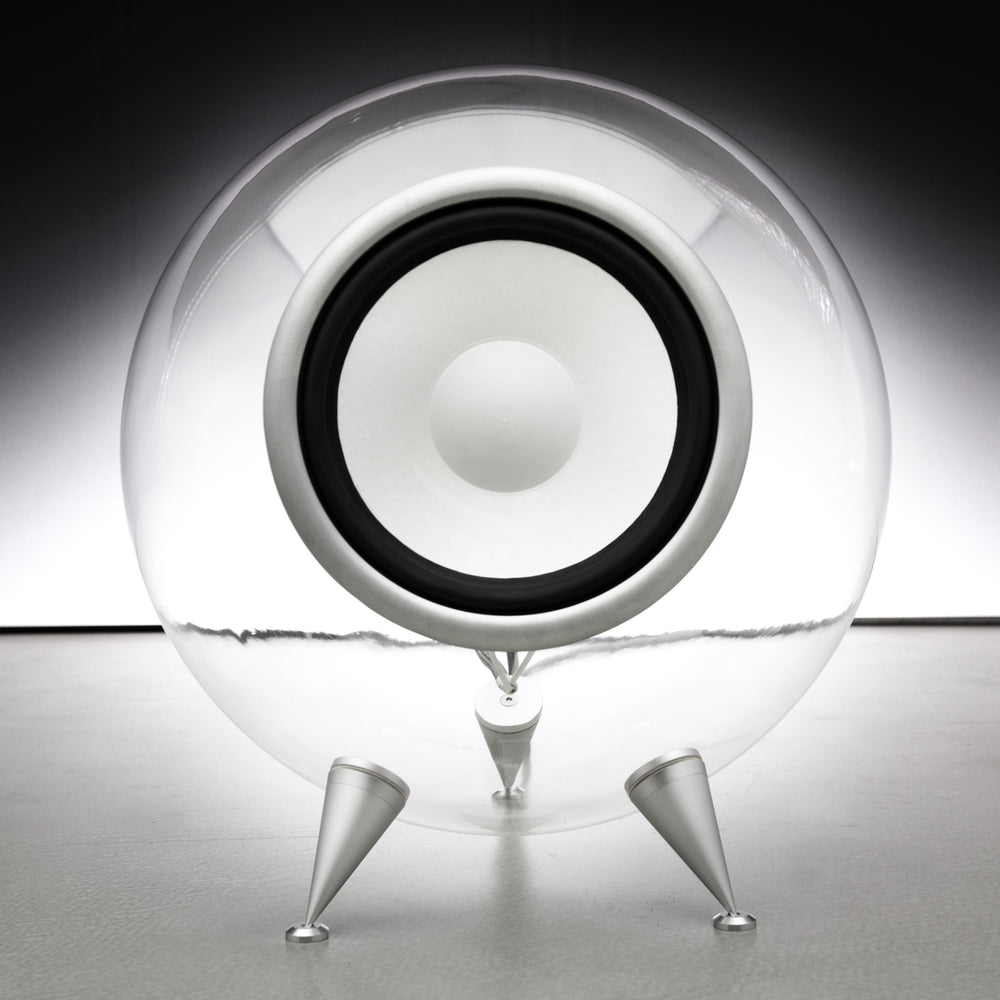 Jetstream Loudspeaker System by Ferguson Hill Studios — a hand-built British hi-fi masterpiece combining sculptural acrylic horn speakers, spherical bass units, and a precision amplifier. Transparent, powerful, and acoustically pure in both form and performance.