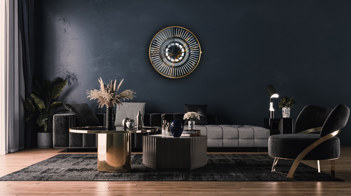 “Tempus Emperor” by Ben Rousseau – a limited-edition illuminated wall timepiece crafted from black and gold marbled glass with brass-tinted aluminium and LEDs. A regal fusion of design, light, and luxury craftsmanship.

