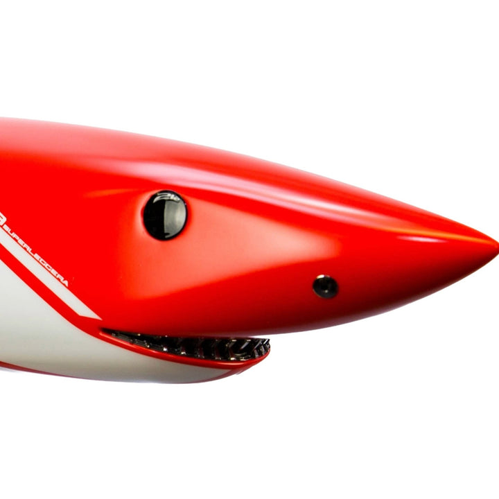 Alastair Gibson CarbonArt45 carbon fibre mako shark sculpture with aluminium fins and Formula One components, aerodynamic contemporary design