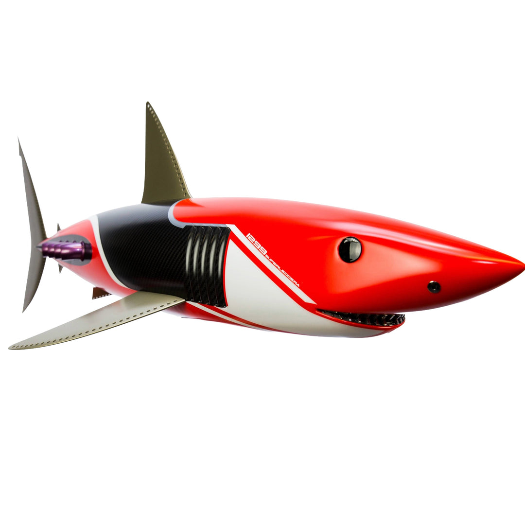 Alastair Gibson CarbonArt45 carbon fibre mako shark sculpture with aluminium fins and Formula One components, aerodynamic contemporary design
