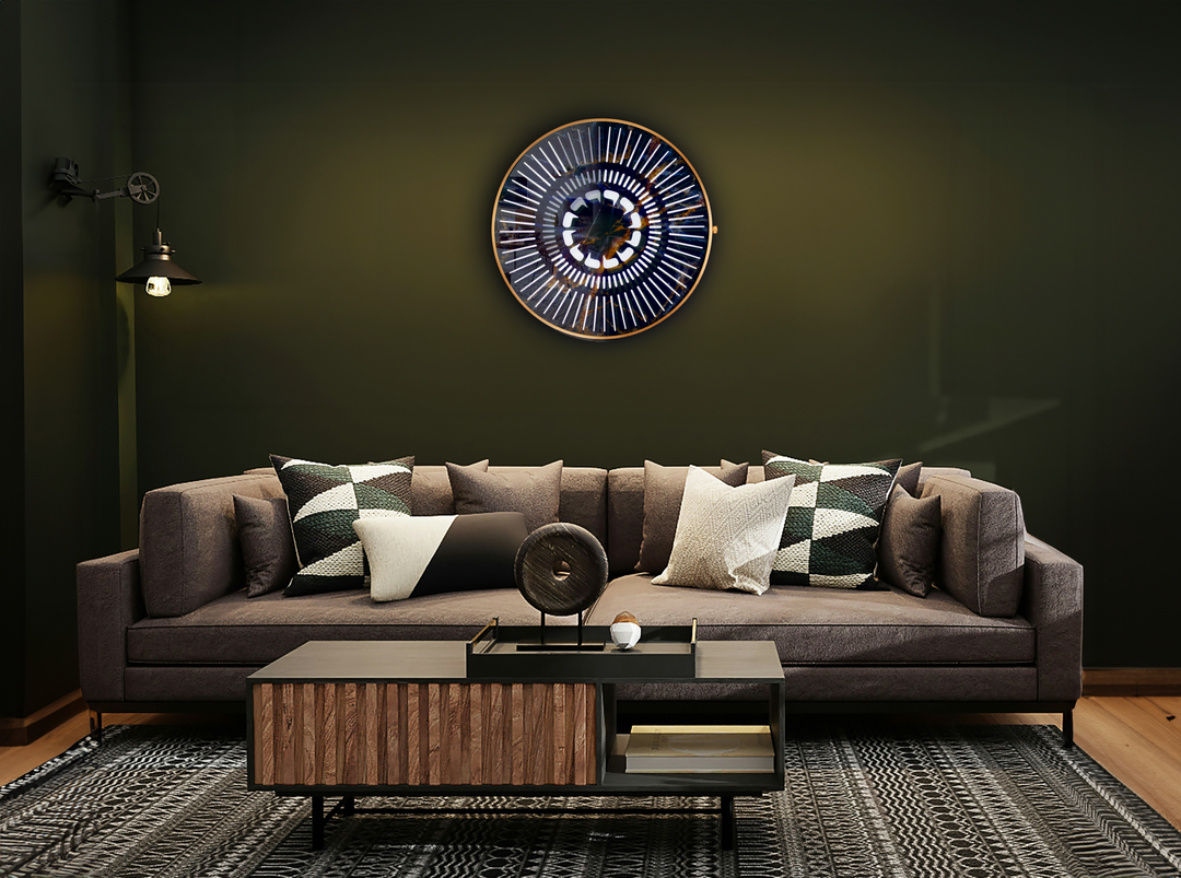 “Tempus Emperor” by Ben Rousseau – a limited-edition illuminated wall timepiece crafted from black and gold marbled glass with brass-tinted aluminium and LEDs. A regal fusion of design, light, and luxury craftsmanship.

