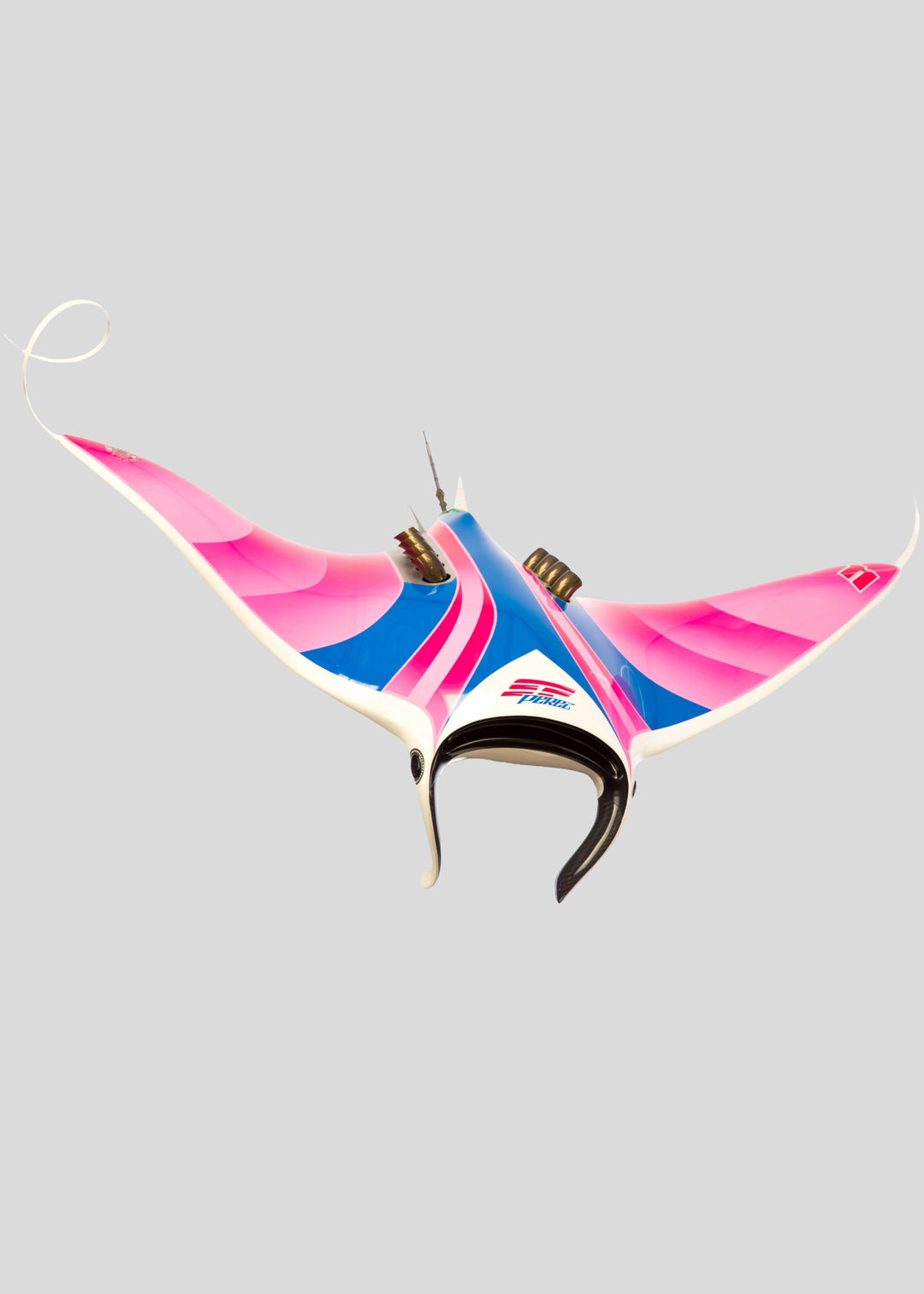 Alastair Gibson CarbonArt45 carbon fibre bespoke racing J manta ray sculpture with aluminium fins and Formula One components, suspended contemporary design