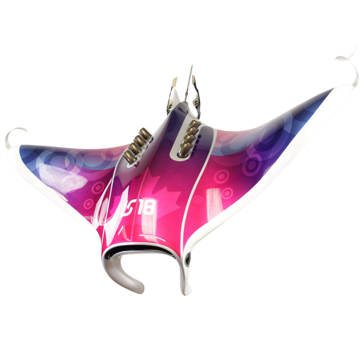 Alastair Gibson CarbonArt45 carbon fibre bespoke racing J manta ray sculpture with aluminium fins and Formula One components, suspended contemporary design