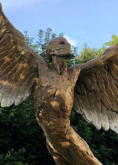 “Icarus IX” by Nicola Godden – a limited edition bronze sculpture depicting Icarus rising skyward, wings outstretched in a gesture of freedom and ascent. Cast in warm bronze tones with sunlit patina, handmade in England, edition of nine.