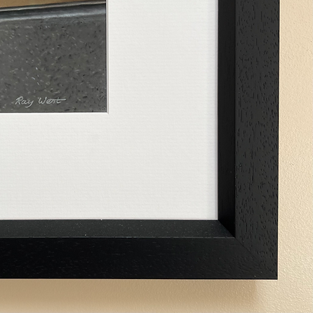 Pastel artwork depicting a Lotus Type 99T Formula One car seen through a showroom window in Piccadilly, layered with reflections of passing pedestrians, traffic lights and surrounding architecture, combining sharp automotive detail with softened reflections and motion to create a complex urban scene of interior and exterior overlap.