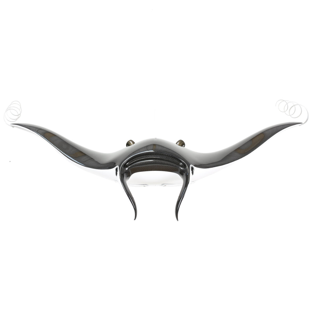 Alastair Gibson CarbonArt45 carbon fibre manta ray sculpture with aluminium fins and Formula One components, suspended contemporary design