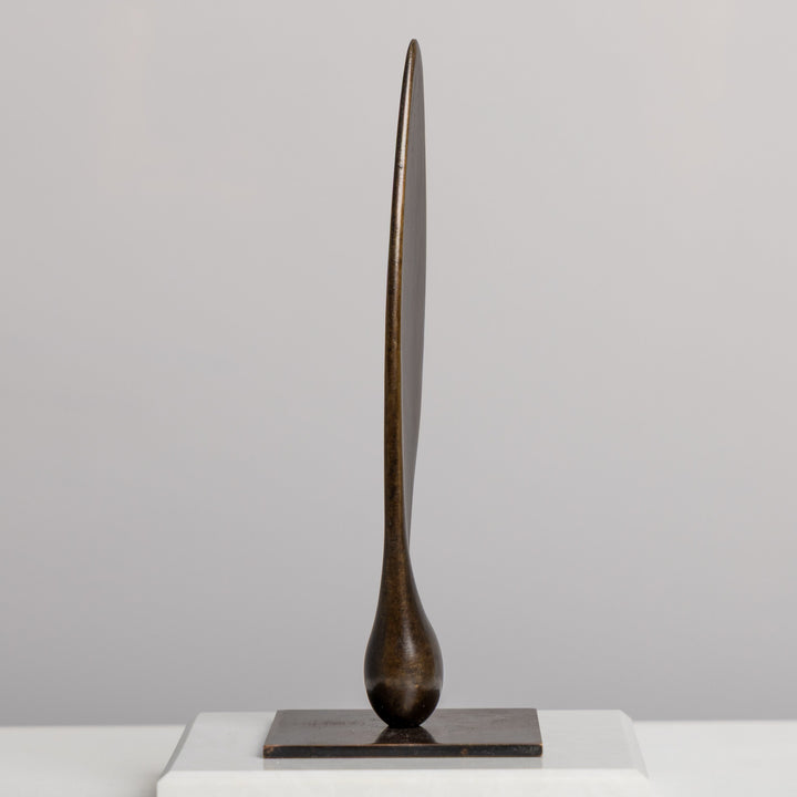 Patinated bronze Sycamore Seed sculpture by James Parker, with an elongated wing-like form, subtle torsion and a sense of suspended movement.