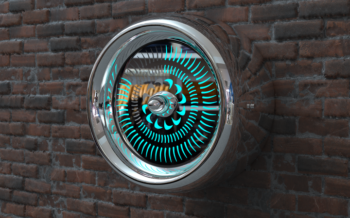 “Hawker Jet” by Ben Rousseau – a one-of-one illuminated wall timepiece created from a genuine aluminium Hawker jet engine intake with mirrored glass and LEDs. A fusion of aviation heritage, engineering, and contemporary art.

