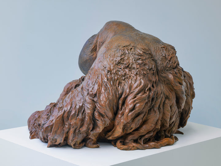 A life-size bronze portrait of a Sumatran orangutan, modelled with powerful realism and warm patinated tones, capturing the animal’s strength, intelligence and contemplative presence with remarkable sculptural depth.