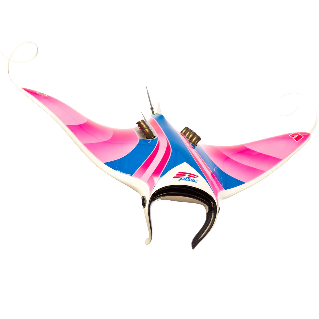 Alastair Gibson CarbonArt45 carbon fibre bespoke racing J manta ray sculpture with aluminium fins and Formula One components, suspended contemporary design