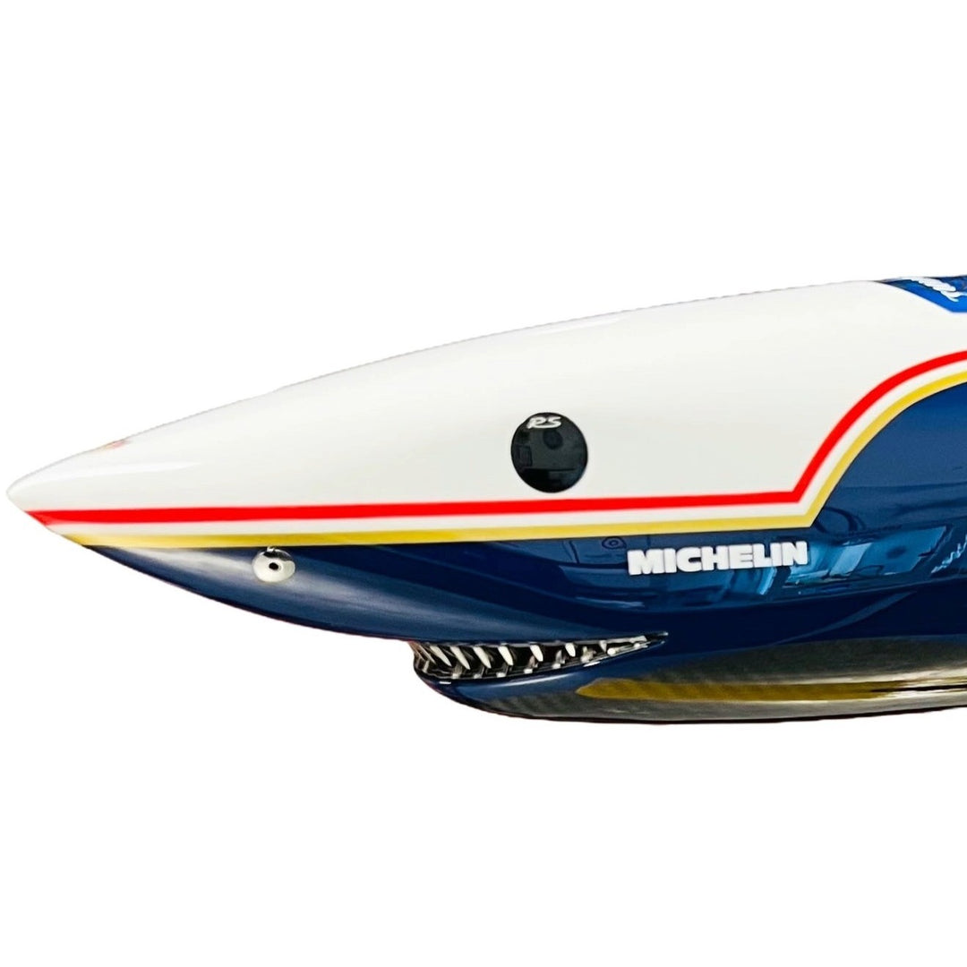 Alastair Gibson CarbonArt45 carbon fibre mako shark sculpture with aluminium fins and Formula One components, aerodynamic contemporary design