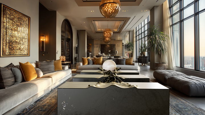Duffy London Pearl Table sculptural marble coffee table with carved ripple effect and spherical pearl element, creating the illusion of water frozen in motion.