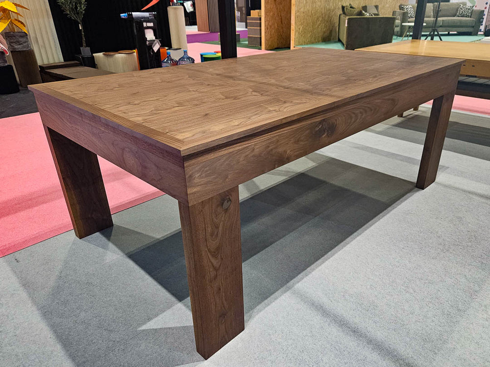 Sir William Bentley Billiards Speed 7ft pool table in American black walnut with slate cloth, shown with optional dining top for dual-purpose use.