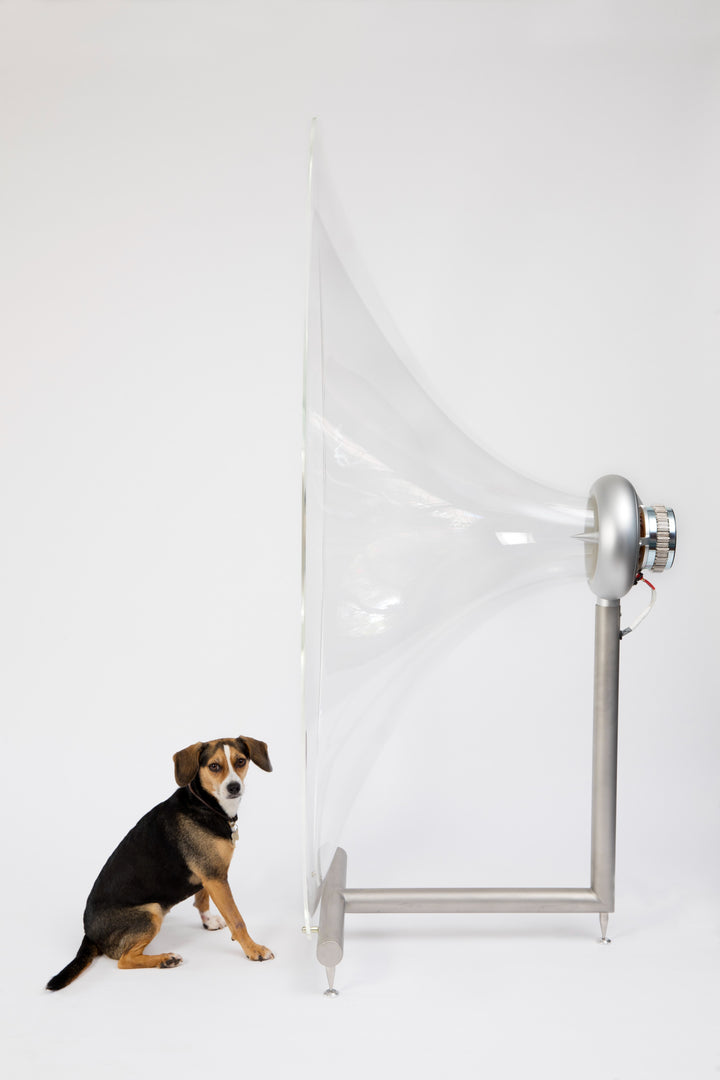 Jetstream Loudspeaker System by Ferguson Hill Studios — a hand-built British hi-fi masterpiece combining sculptural acrylic horn speakers, spherical bass units, and a precision amplifier. Transparent, powerful, and acoustically pure in both form and performance.