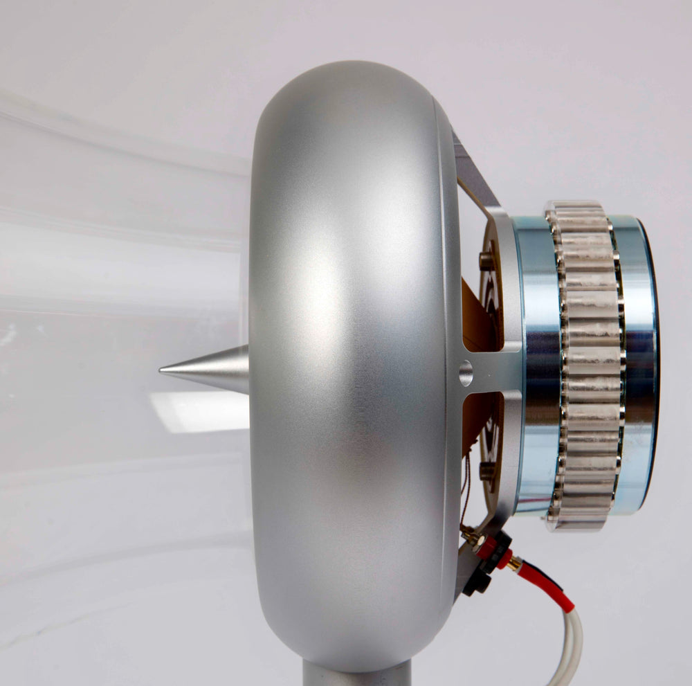 Jetstream Loudspeaker System by Ferguson Hill Studios — a hand-built British hi-fi masterpiece combining sculptural acrylic horn speakers, spherical bass units, and a precision amplifier. Transparent, powerful, and acoustically pure in both form and performance.