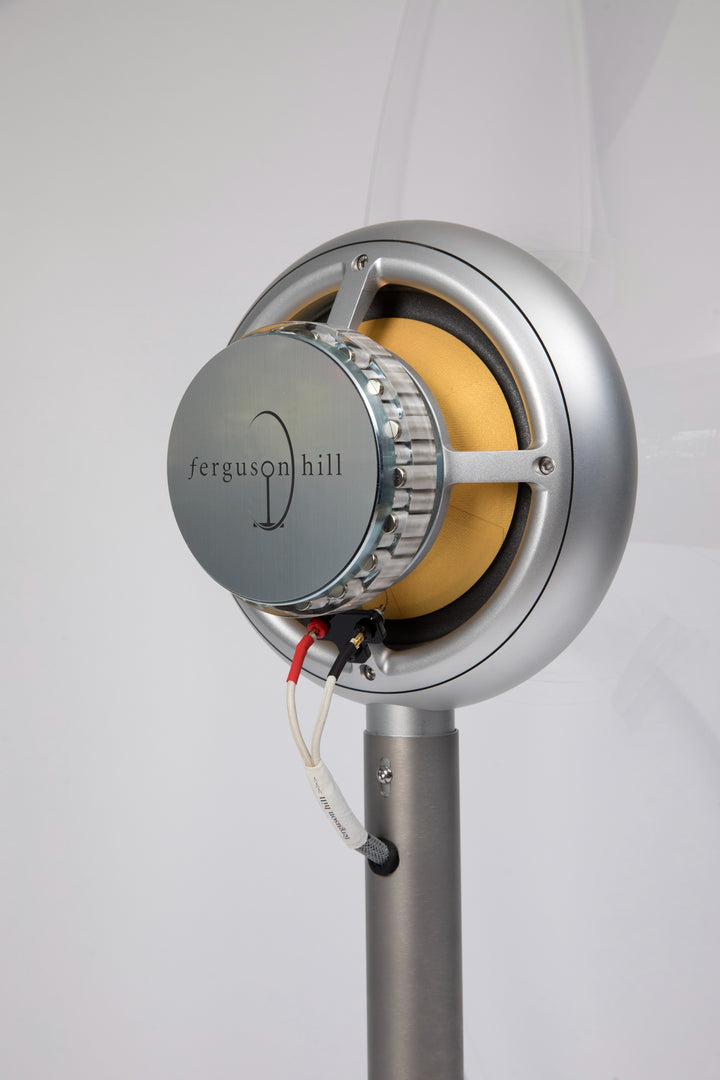 Jetstream Loudspeaker System by Ferguson Hill Studios — a hand-built British hi-fi masterpiece combining sculptural acrylic horn speakers, spherical bass units, and a precision amplifier. Transparent, powerful, and acoustically pure in both form and performance.