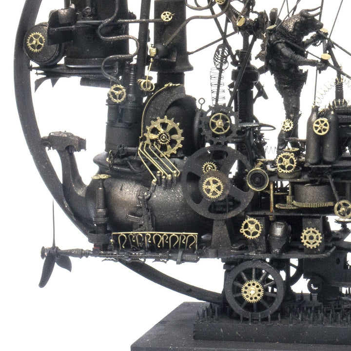 “Winged Minotaur VI” by Andrew Stevens – a steampunk-inspired one-off sculpture crafted from recycled materials, featuring gears, propellers, and hybrid figures. A surreal fusion of myth and machine with a dark bronze patina finish.
