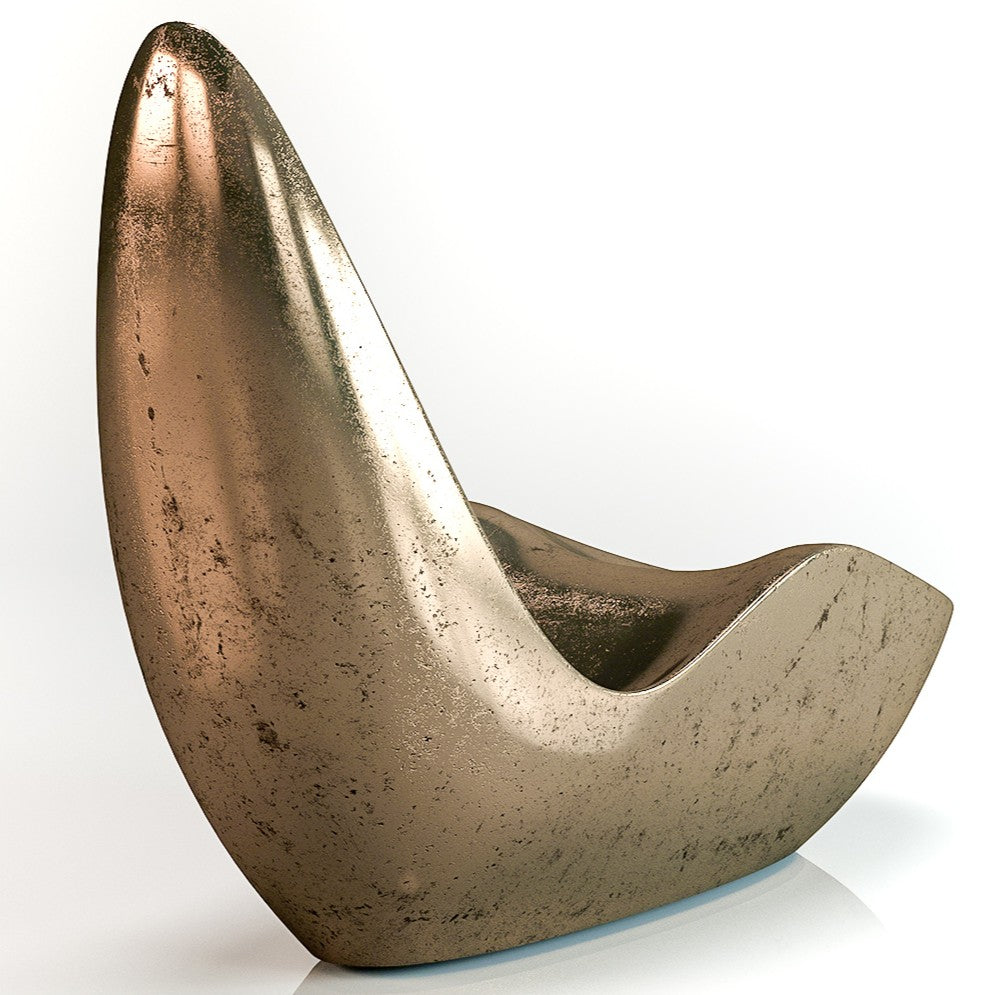“Caillou Chaise – Liquid Metal” by Ben Rousseau – a sculptural chaise finished in molten bronze-effect liquid metal, hand-shaped in composite. A sleek fusion of art, engineering, and contemporary design that transforms seating into sculpture.

