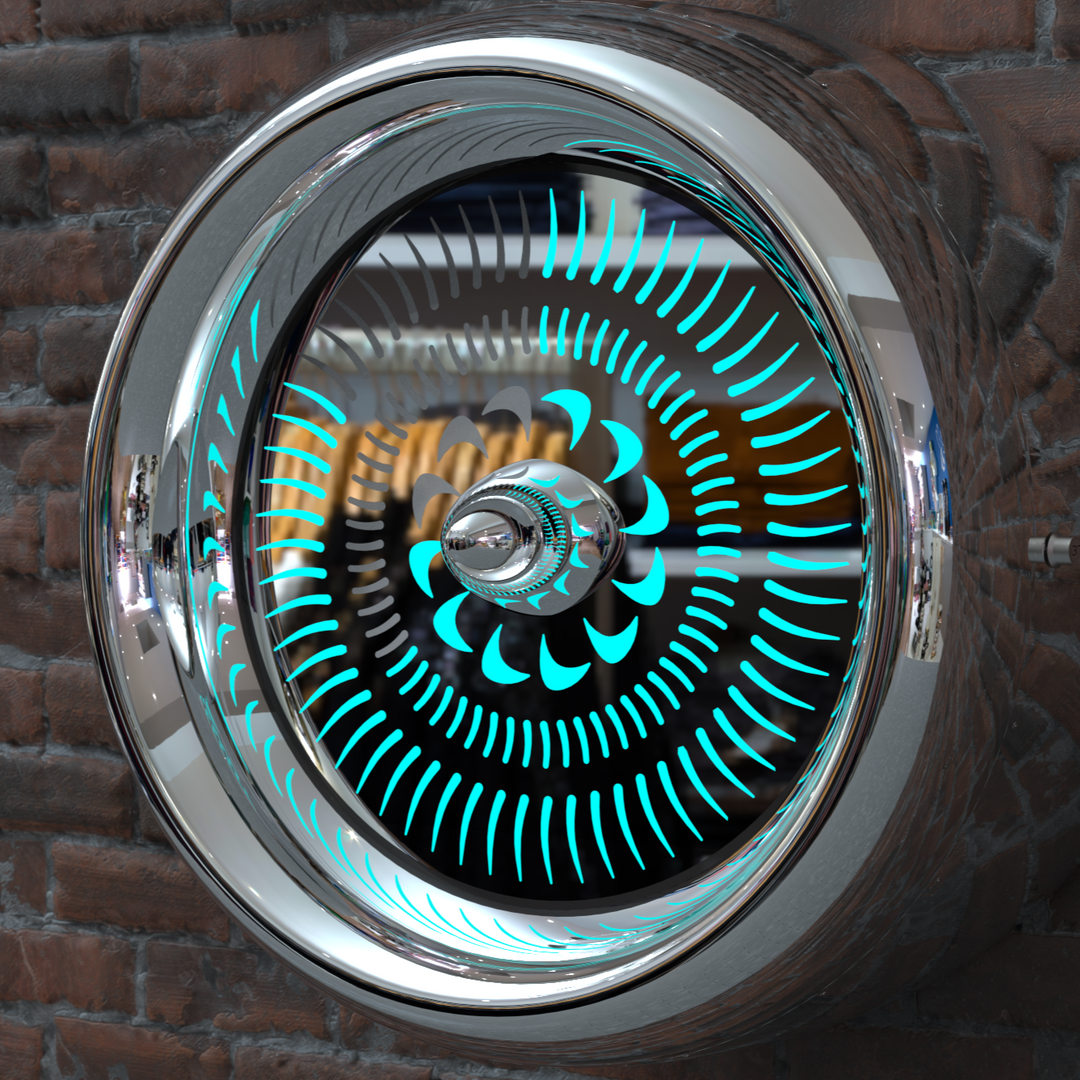 “Hawker Jet” by Ben Rousseau – a one-of-one illuminated wall timepiece created from a genuine aluminium Hawker jet engine intake with mirrored glass and LEDs. A fusion of aviation heritage, engineering, and contemporary art.