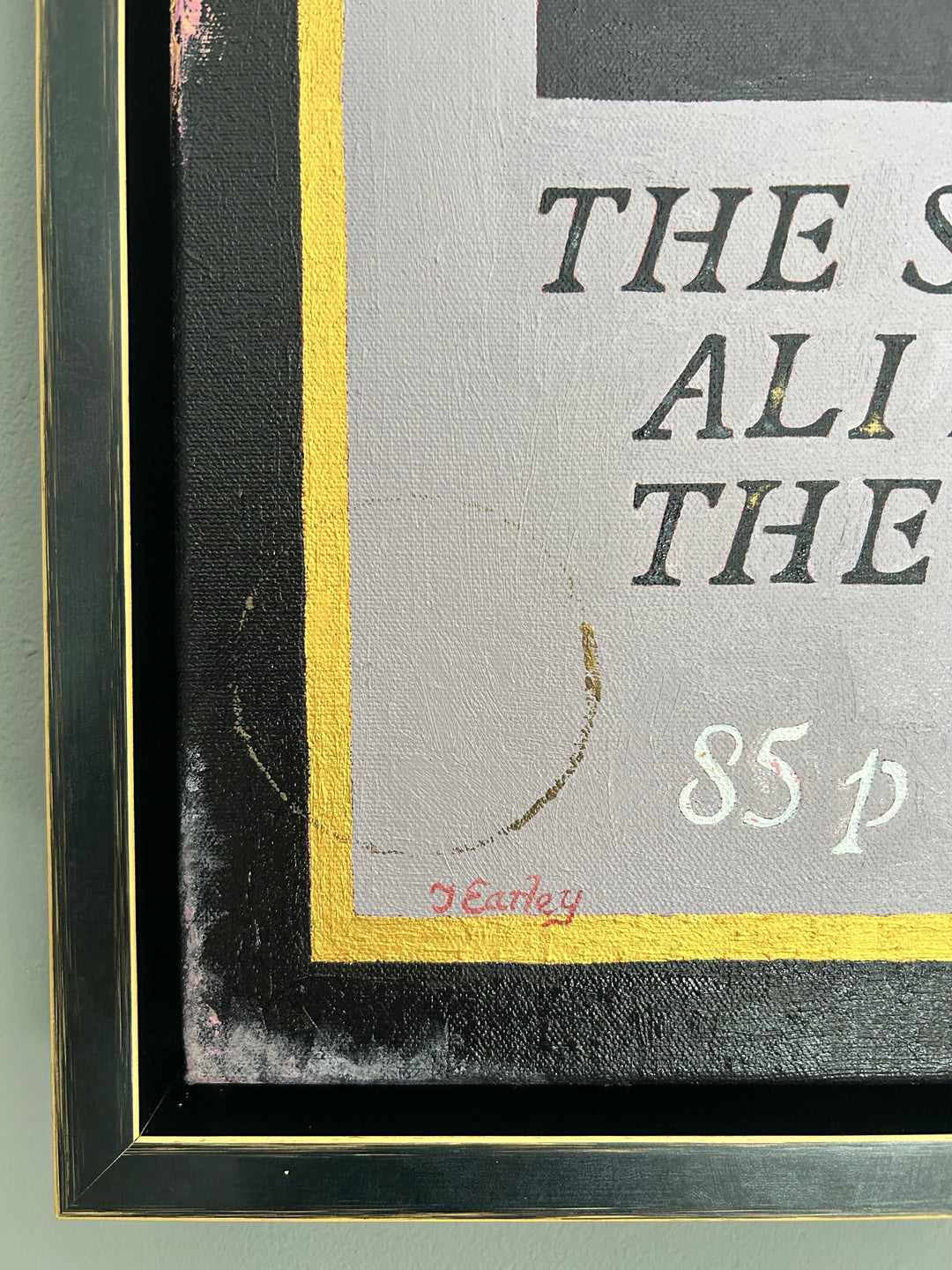 Muhammad Ali by James Earley — a hyperrealist oil painting styled as a weathered book cover, portraying the legendary boxer mid-speech against a striking pink backdrop, with hand-rendered typography and distressed edges, symbolising resilience, resistance, and the enduring fight against racism.